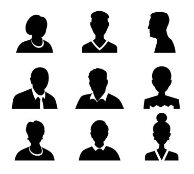 Vektör erkekler ve kadınlar iş avatar profil resmi ile kümesi. Avatarlar siluet