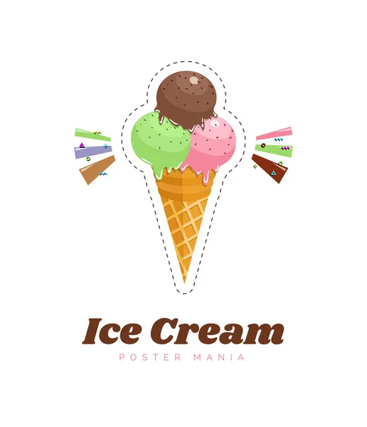 Crème glacée, illustration vectorielle. Affiche couleur. Illustration menu . — Image vectorielle