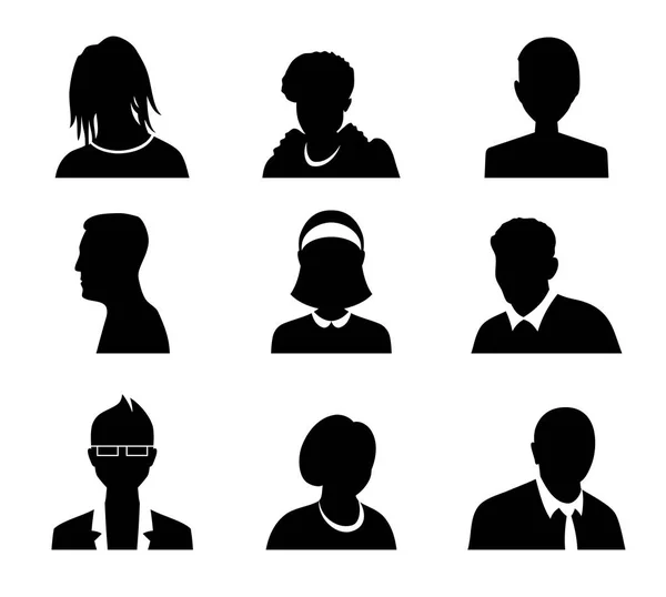 Conjunto de vectores de hombres y mujeres con imagen de perfil avatar de negocios. Silueta de avatares — Archivo Imágenes Vectoriales