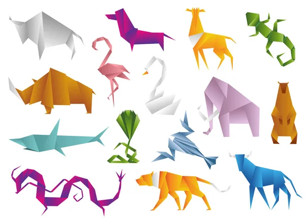 Animals Origami Set Japanese Folded Modern Wildlife Hobby Symbol Creative — Stock Vector