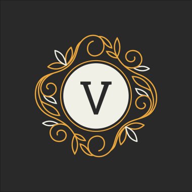 Çiçek monogram. Klasik süsleme. Klasik tasarım öğeleri için düğün davetiyeleri.
