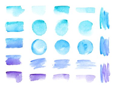 Renkli vektör suluboya fırça darbeleri. Gökkuşağı renkleri suluboya boya lekeleri vektör afiş arka plan set