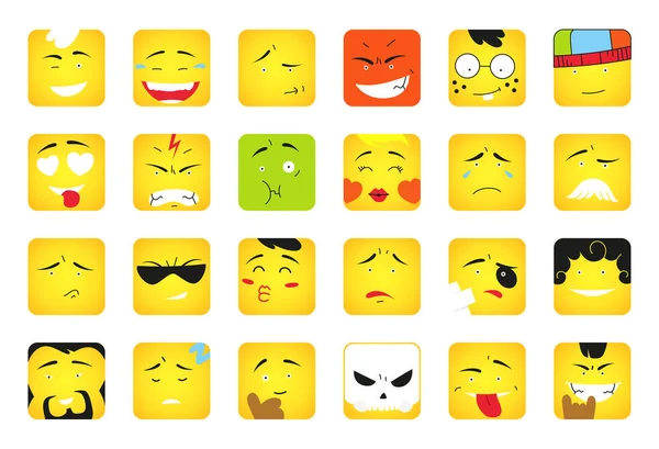 Glimlacht. Set van emoticons of emoji illustratie lijn pictogrammen. Glimlach pictogrammen lijn kunst geïsoleerd vectorillustratie op gele achtergrond. Concept voor boodschappers. — Stockvector