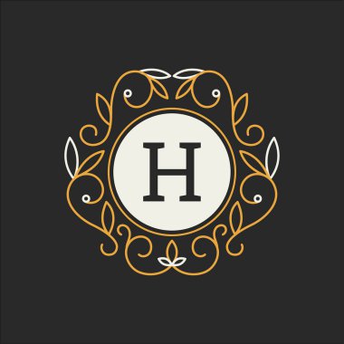 Çiçek monogram. Klasik süsleme. Klasik tasarım öğeleri için düğün davetiyeleri.