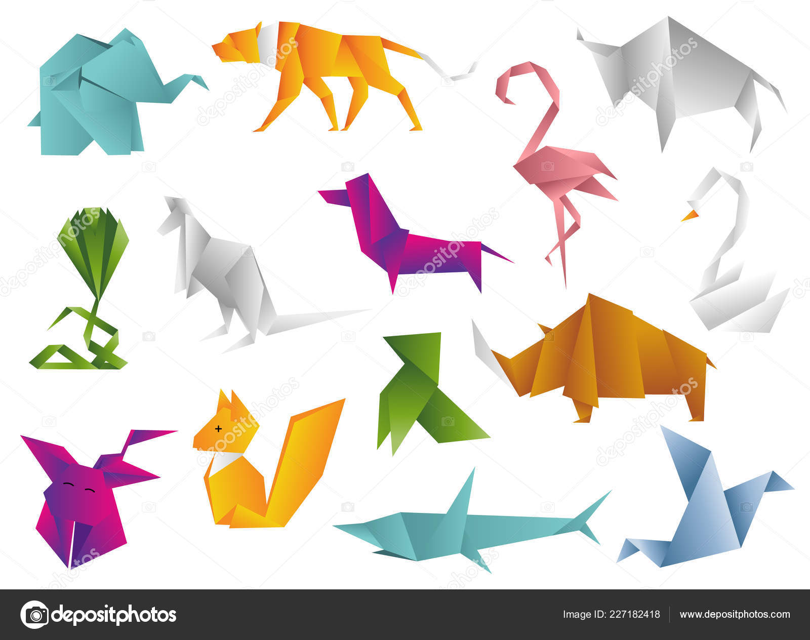 Animals origami set japanese folded modern wildlife hobby symbol creative decoration vector illustration. Stock Vector Image by © #227182418 Animals origami set japanese folded modern wildlife hobby symbol creative decoration vector illustration. Stock Vector Image by © #227182418