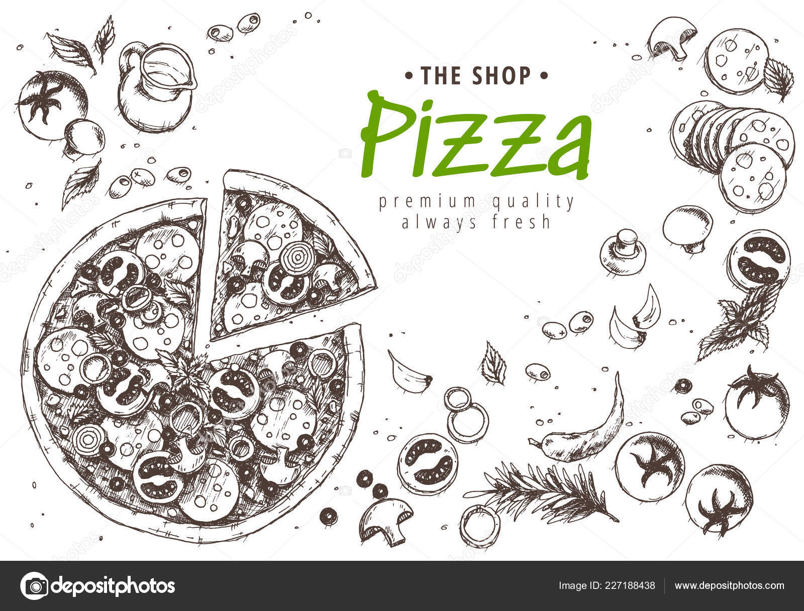 Premium Vector  Outline drawing pizza slices whole pizza vector line  simple doodle style