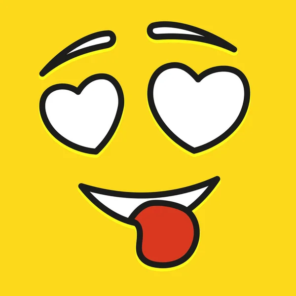 Diseño de plantilla de icono de sonrisa. En el amor emoticono vector logo sobre fondo amarillo. Estilo de arte de línea facial. Muestra una lengua . — Archivo Imágenes Vectoriales