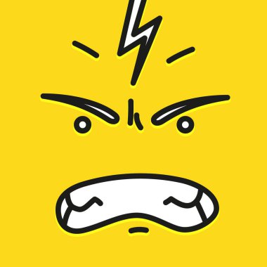 Simgesi şablon tasarım gülümse. Kızgın ifade vektör logo sarı zemin üzerine. Yüz hattı sanat tarzı.