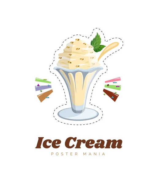 Декоративні солодощі морозиво та мус у скляних десертах з шоколадними фруктами та м'ятою ізольовані Векторні ілюстрації . — стоковий вектор