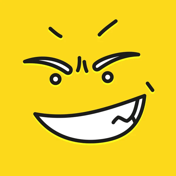 Simgesi şablon tasarım gülümse. Kızgın ifade vektör logo sarı zemin üzerine. Yüz hattı sanat tarzı. — Stok Vektör