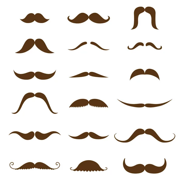 Mustache Collection Black Silhouette Mustache Set Isolated White Vintage Engraving — Stock Vector
