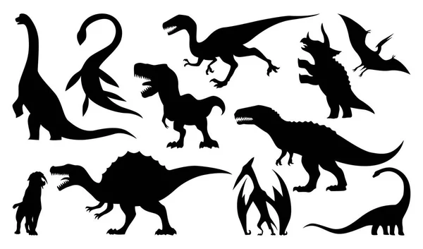 Silhouettes de dinosaures ensemble. Illustration vectorielle isolée sur blanc — Image vectorielle