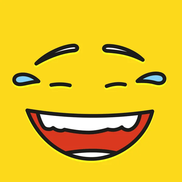 Sonríe y llora diseño de plantilla de icono. Sonrisa emoticono vector logo sobre fondo amarillo. Estilo de arte de línea facial . — Archivo Imágenes Vectoriales