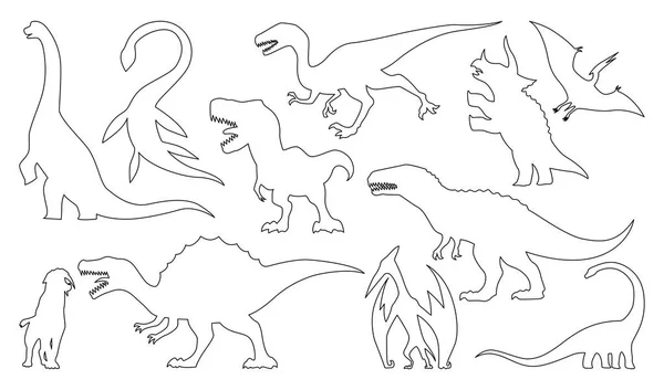 Силуэты динозавров для окраски. Векторная иллюстрация изолирована на белом — стоковый вектор