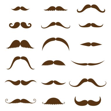 Bıyık koleksiyonu. Hipster tarzı tasarım için vintage ve retro bıyık seti.