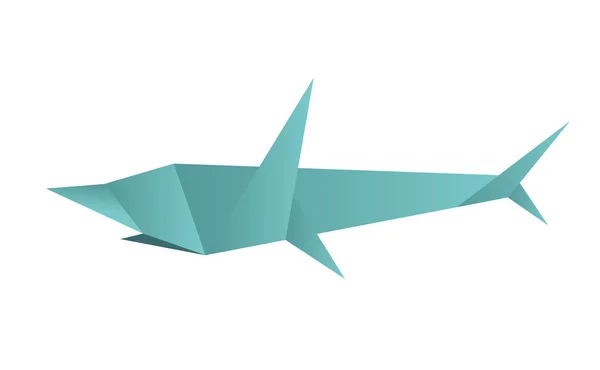 Illustration of polygonal, origami shark isolated on white background. Logo template. — ストックベクタ