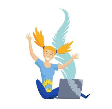 Mutlu kız çalışma Not defteri. Beyaz zemin üzerinde okul vektör karakter kroki. Çizgi film karakteri çocuk Tasarla.