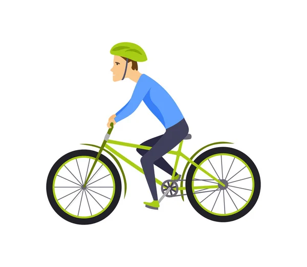 Män som cyklar. Med cykel och pojke i sportkläder. Tecknad karaktärsdesign. Flat vektorillustration isolerade på vit bakgrund. — Stock vektor