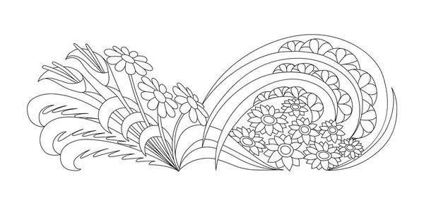 Parterre de fleurs vectorielles doodle. Livre à colorier floral pour adulte. Fleurs d'été. Eléments de design abstraits avec fleurs et herbe . — Image vectorielle