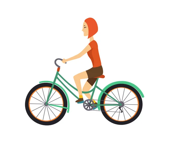 Cool vector character design on adult young woman riding bicycles. Stylish short hair female hipsters on bicycle, side view, isolated.