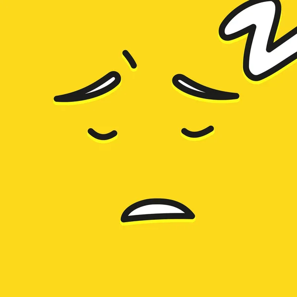 Sarı gülümseyen karikatür yüz uyku Emoji insanlar duygu simgesi düz vektör çizim. — Stok Vektör