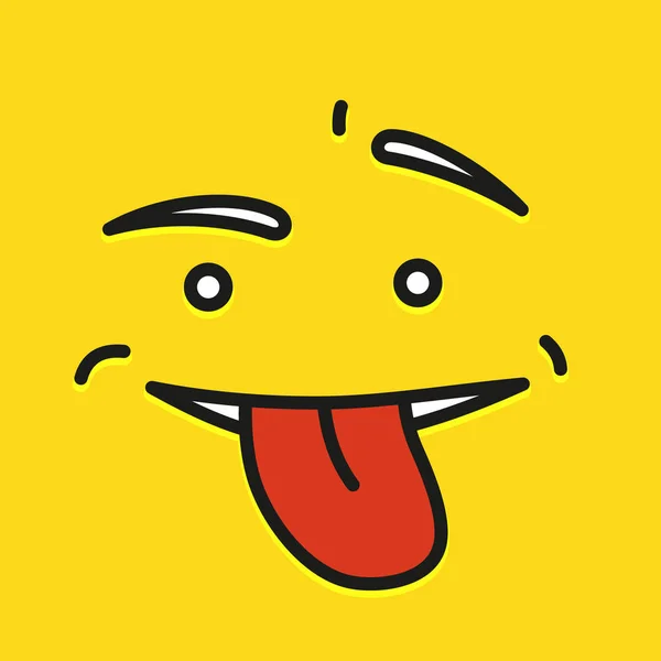 Dibujos animados sonrientes amarillos Mostrar Lengua Guiño Emoji Gente Emoción Icono Vector plano Ilustración . — Archivo Imágenes Vectoriales