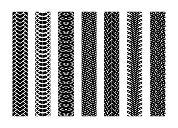 Fekete gumi pályák kerék autó vagy átvitelkészletet a közúti mintázat autó. Vektoros illusztráció pálya. — Stock Vector