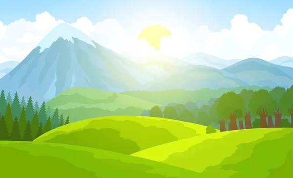 Paysage de montagne d'été. Illustration vectorielle vallée verte . — Image vectorielle