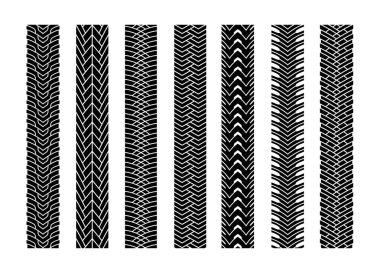 Black Tire Tracks Wheel Car or Transport Set on Road Texture Pattern for Automobile. Vector illustration of Track. clipart