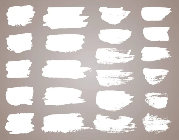 Set of white ink vector stains. Vector black paint, ink brush stroke, brush, line or round texture. Dirty artistic design element, box, frame or background for text.