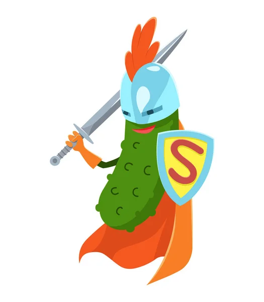 Illustration de Vecor avec Cartoon plat Concombre personnage de super-héros, légume en masque et citation drôle Si frais . — Image vectorielle