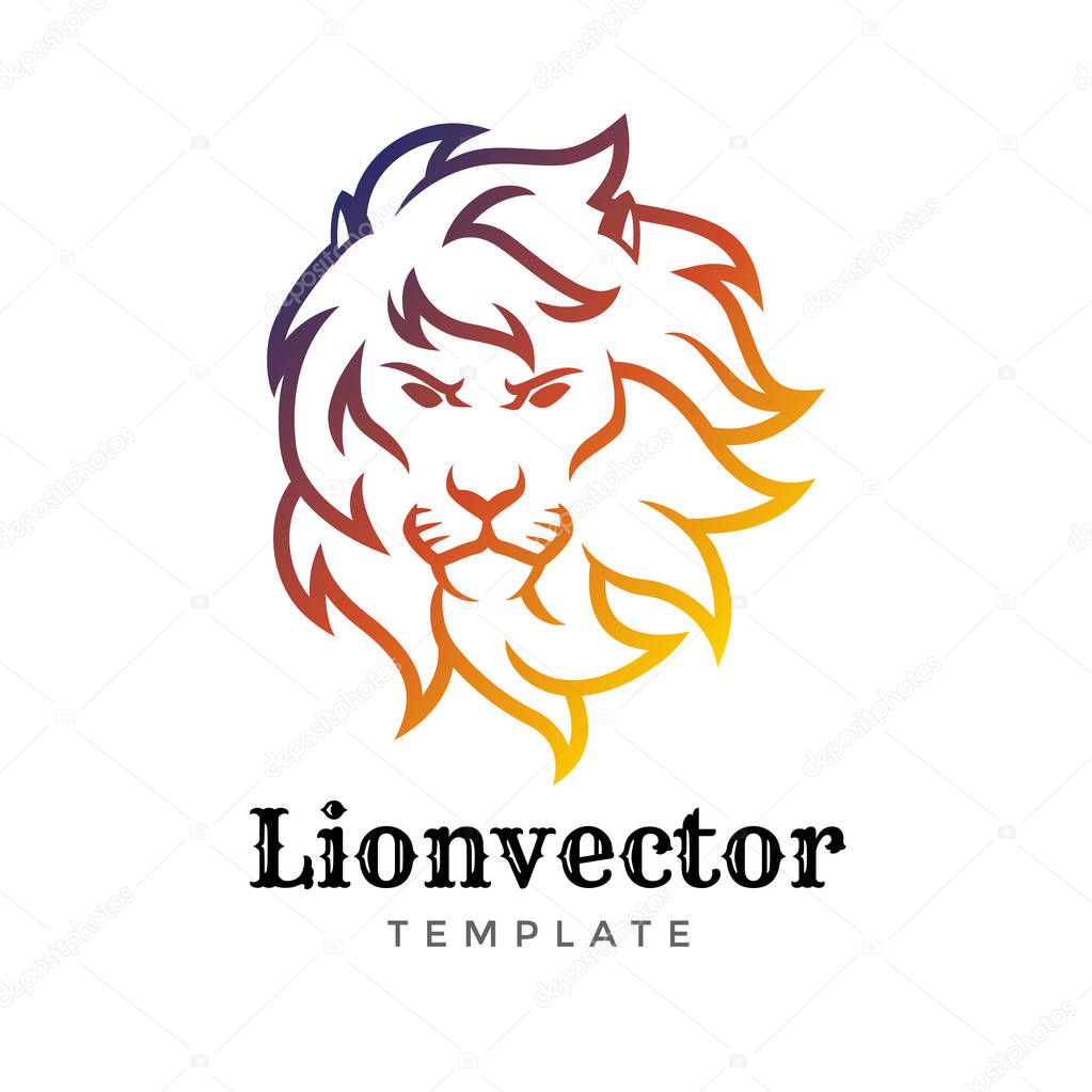 Lion shield logo design template. Lion head logo. Element for the brand identity, vector illustration
