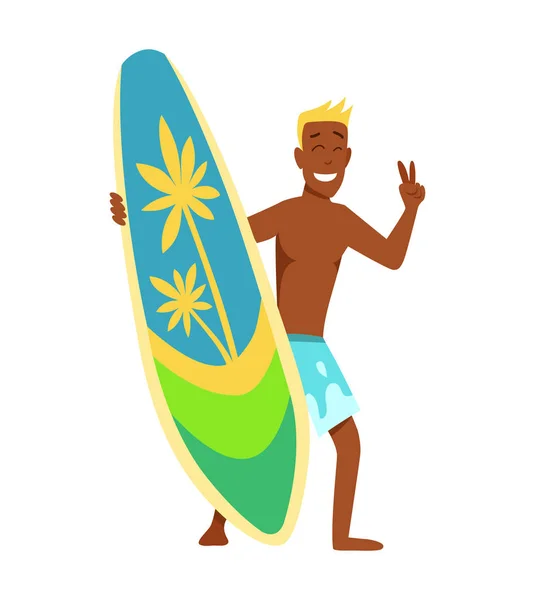 Navigatore giovane con tavola da surf e occhiali da sole vettoriale illstartion . — Vettoriale Stock