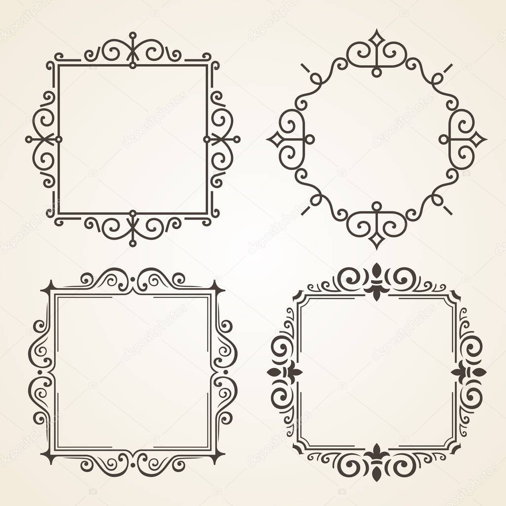 Set of Victorian Vintage Decorations Elements and Frames. Flourishes Calligraphic Ornaments and Frames. Retro Style Frame Collection for Invitations, Posters, Placards, Logos