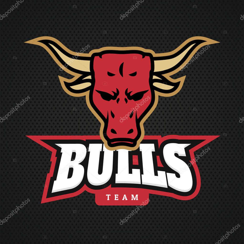 Modern professional bull logo for a sport team. Vector logo on a dark background