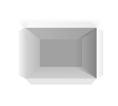 Açılan beyaz kağıt kutusu. Beyaz maket. Üst te. Beyaz arka planda izole edilmiş vektör 3d isometrik illüstrasyon.