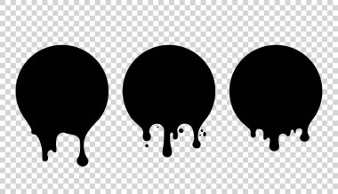 Şu anki boya, lekeler. Şu anki düşüşler. Geçerli mürekkepler. Boya damlama. Damlama sıvısı. Boya akar. Vektör illüstrasyon. Renk kolay edin. Saydam arka plan.