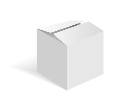 Beyaz boş karton paket kutusu. Vektör şablonu. Karton kutu mockup, paket ve konteyner illüstrasyon.
