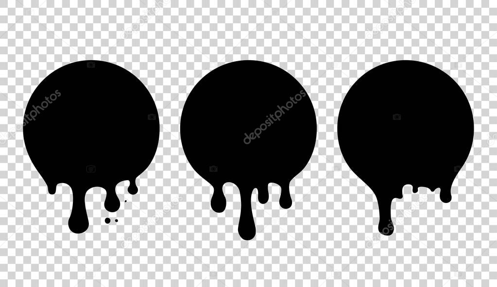 Current paint, stains. Current drops. Current inks. Paint dripping. Dripping liquid. Paint flows. Vector illustration. Color easy to edit. Transparent background.