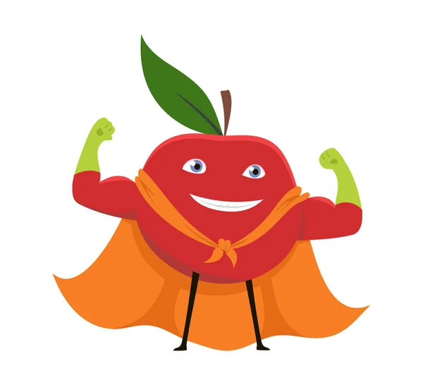 Personnages de super-héros de bande dessinée pomme rouge végétarien Superpower Concept Element Flat Design Style. Illustration vectorielle de l'icône . — Image vectorielle