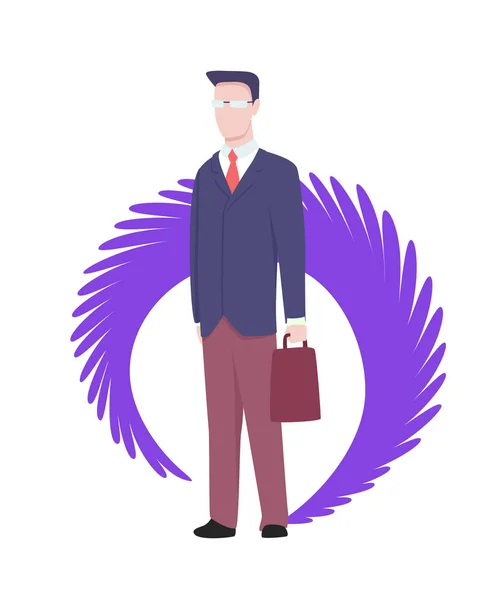 Vector business characters poses and actions. Businessman standing with bag. — Stock Vector