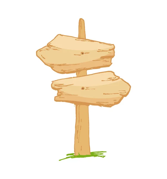 Oude houten bord op een gras met champignons. Vector illustratie. — Stockvector