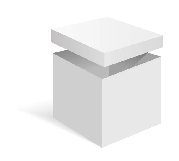 Beyaz boş karton paket kutusu. Vektör şablonu. Karton kutu mockup, paket ve konteyner illüstrasyon. — Stok Vektör