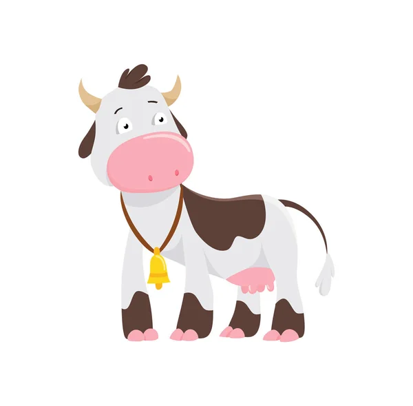 Χαριτωμένο αγελάδα στην επίπεδη στυλ που απομονώνονται σε λευκό φόντο. Εικονογράφηση διάνυσμα. Κινούμενα σχέδια αγελάδα. — Διανυσματικό Αρχείο