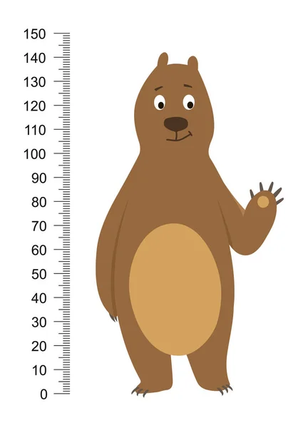 Divertido oso pardo aislado sobre fondo blanco. Pegatina de pared de medidor de altura para niños, niños miden. Impresión vectorial . — Vector de stock