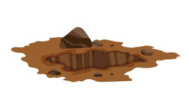 Bir büyük delik zemin Illustration. Kum kömür atık kaya ve çakıl illüstrasyon kazma zemin işleri.