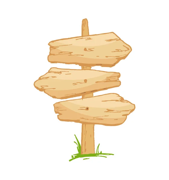 Sinal de madeira velho em uma grama com cogumelos. Ilustração vetorial . — Vetor de Stock