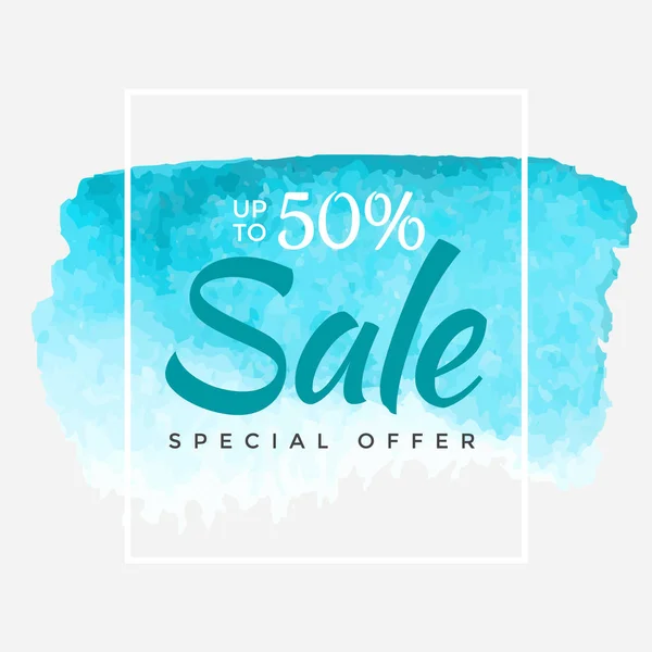 Offre spéciale Aquarelle, Super Sale Flyer, Bannière, Affiche, Brochure, Économisez jusqu'à 50 Off, Illustration vectorielle avec trait de peinture abstrait — Image vectorielle