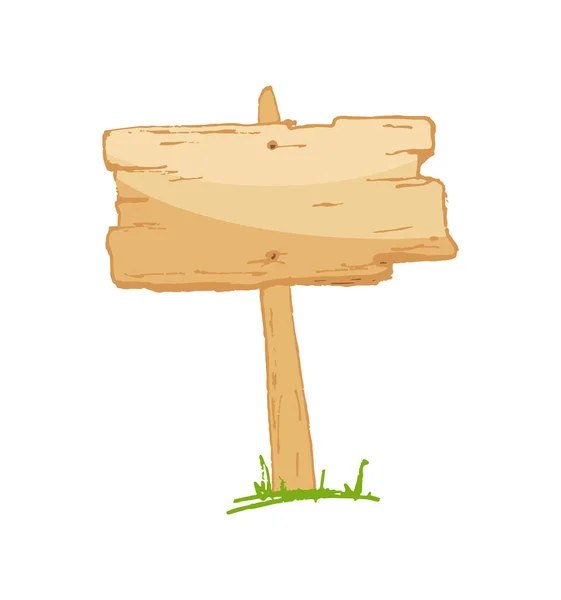 Old wooden sign on a grass with mushrooms. Vector illustration. — Stock Vector