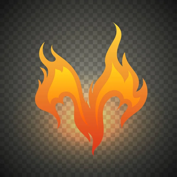 Llamas de fuego realistas aisladas sobre fondo transparente. Efecto especial de luz de combustión con chispas para diseño y decoración. Ilustración vectorial . — Vector de stock